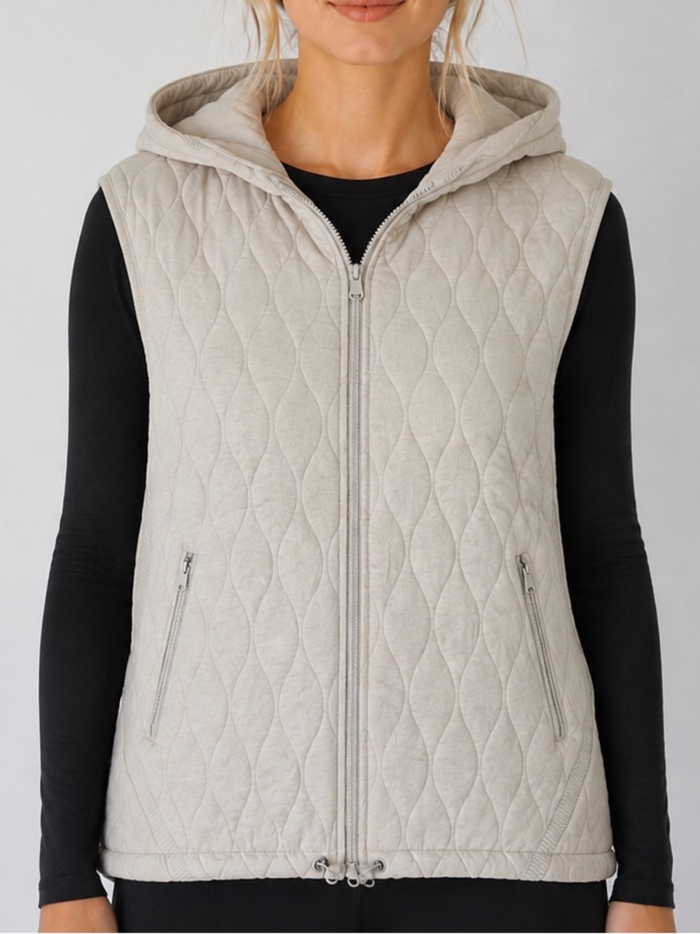 Free People Movement XL/1X Quilted Hooded Zip Vest Cream Beige